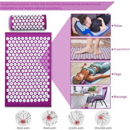 Acupressure Mat Sensi Massage Mat Pillow Set Acupuncture Massage Yoga Cushion Relieve Back Pain Foot Massager Shakti Mat
