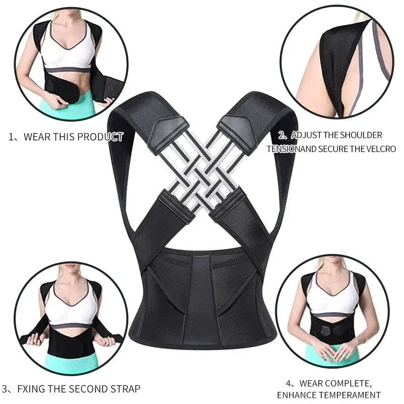 Posture Back Brace Adjustable Back Support Strap to Prevent Spinal Distortion and Hunchback Suitable for Men and Women