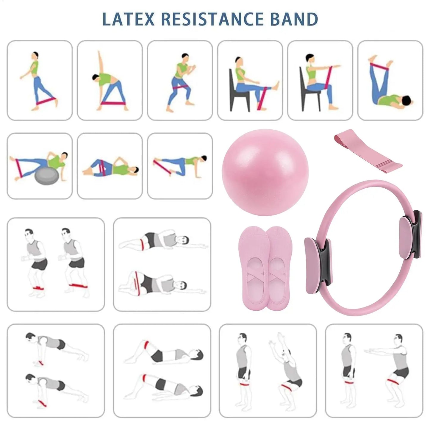 Portable Pilates Set Toning Pilates Ring Resistance Band Workout Exercise Tool For Pregnancy Postpartum Travel Studio Home