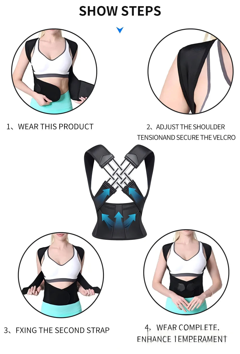 Posture Back Brace Adjustable Back Support Strap to Prevent Spinal Distortion and Hunchback Suitable for Men and Women