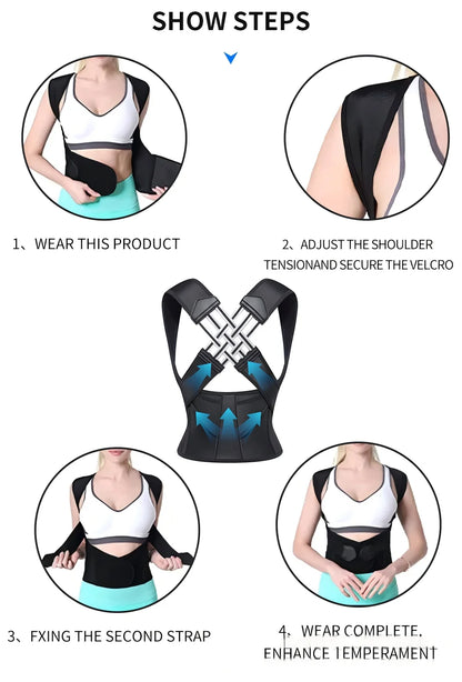 Posture Back Brace Adjustable Back Support Strap to Prevent Spinal Distortion and Hunchback Suitable for Men and Women