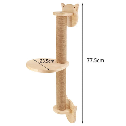Cat Wall Mounted Climbing Wood Furniture Stairway with Hammock Cats Platform and Scratching Post for Kitten Playing and Rest