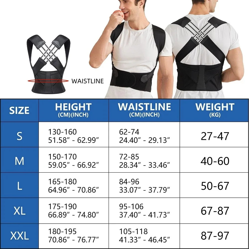 Posture Back Brace Adjustable Back Support Strap to Prevent Spinal Distortion and Hunchback Suitable for Men and Women