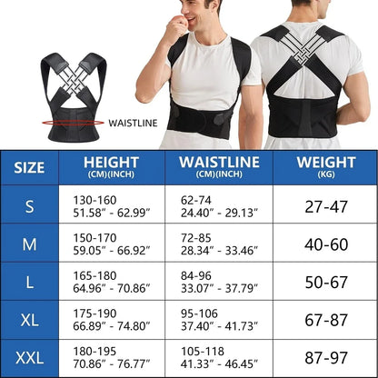 Posture Back Brace Adjustable Back Support Strap to Prevent Spinal Distortion and Hunchback Suitable for Men and Women