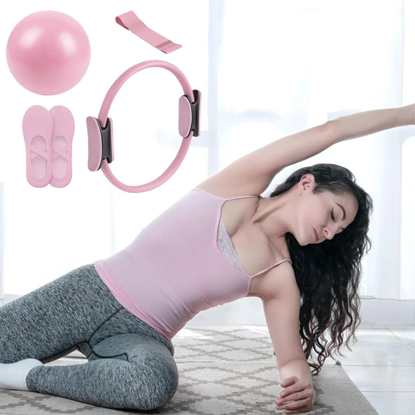 Portable Pilates Set Toning Pilates Ring Resistance Band Workout Exercise Tool For Pregnancy Postpartum Travel Studio Home
