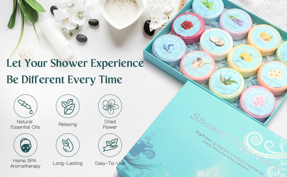 Shower Steamers Aromatherapy - 12 Pack Shower Bombs with Essential Oils Mint Eucalyptus Scent for Shower,
